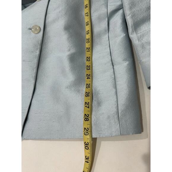 ellen tracy Silk Long Blazer Size 8 Sky Blue Taffeta Long Sleeve 3 Button Close - Picture 10 of 10